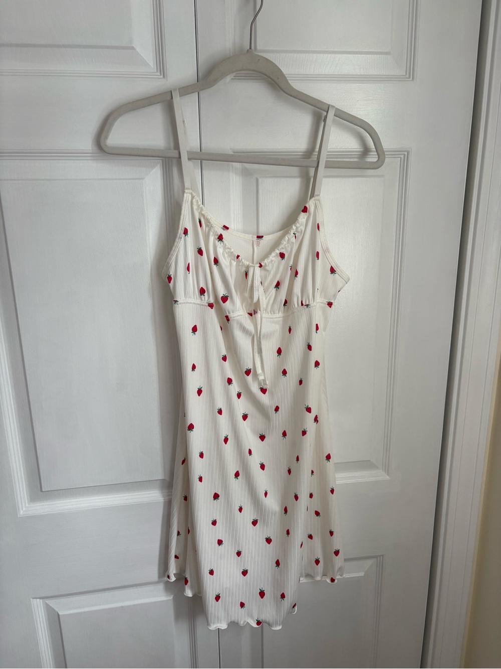Ivory Slip Dress with Red Strawberry Print
